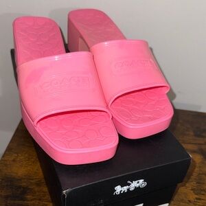Coach Women's Bright Pink Slide Sandals